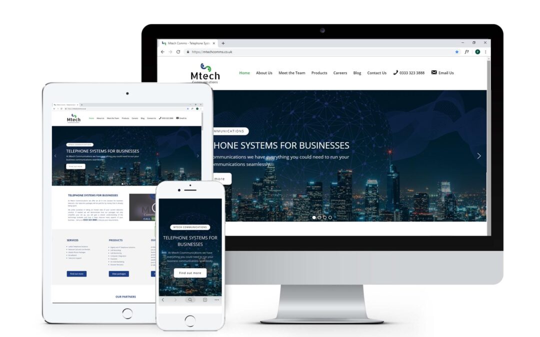 Responsive website design displayed across desktop, tablet and mobile devices